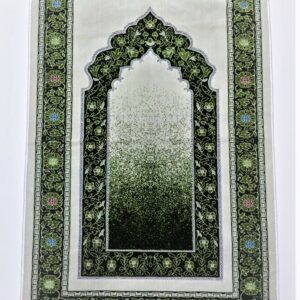 Off-White/Green Floral Two-Tone Pattern Prayer Mat Janamaz