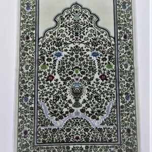 Off-White/Dark Green Floral Vase Pattern Prayer Mat Janamaz