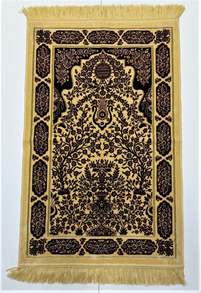 Gold/Maroon Floral Pattern Prayer Mat Janamaz