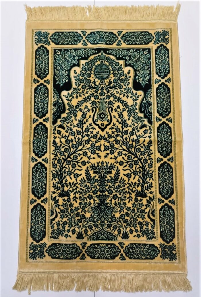 Gold/Light Green Floral Pattern Prayer Mat Janamaz