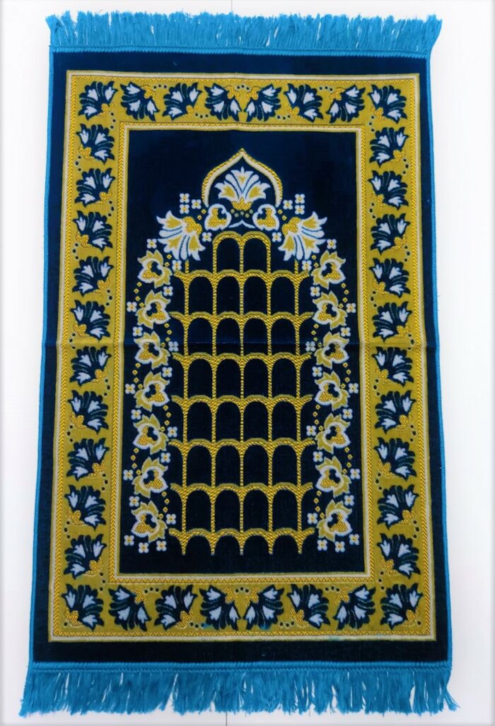 Teal Blue Flower Arch Floral Pattern Prayer Mat Janamaz