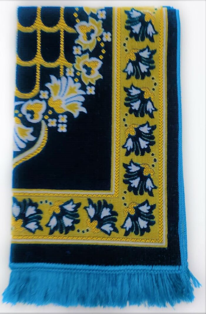 Teal Blue Flower Arch Floral Pattern Prayer Mat Janamaz