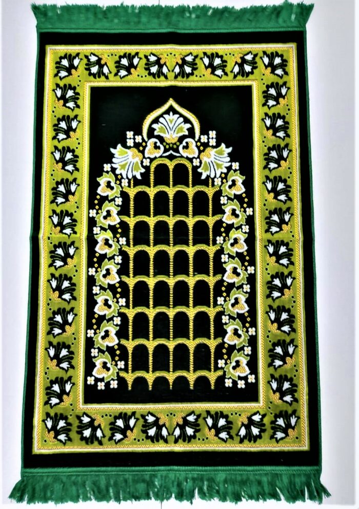 Dark Green Flower Arch Floral Pattern Prayer Mat Janamaz