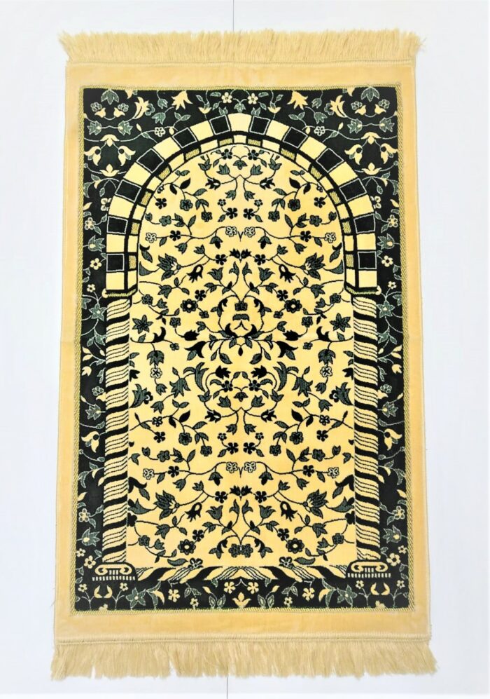 Gold/Dark Green Floral Pattern Prayer Mat Musallah Janamaz