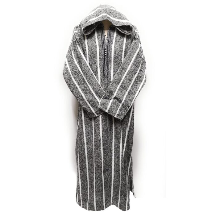 Thick Moroccan Winter Wool Thobe Grey/White