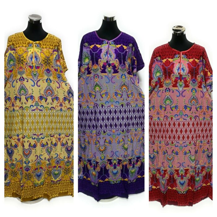 Indo6589 Loose Free Fit Indonesian Kaftan Tunic Holiday Dress Beach Cover Up Dubai Abaya (5)