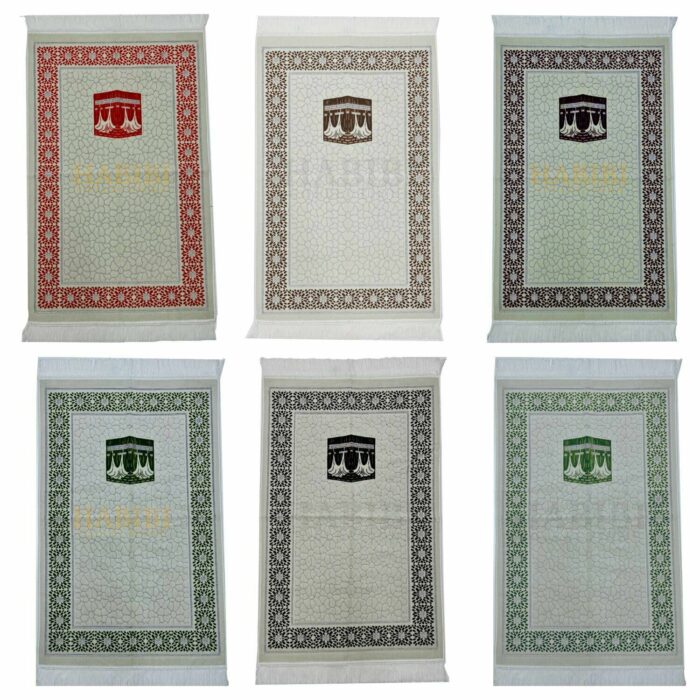 Islamic Kaaba Beautiful Pattern Prayer Mat Turkish Janamaz Musallah Rug. Extremely soft with a lovely, soft feel. Makes an ideal gift for a family or masjid where there are many people praying. Present this to someone who prays their five daily prayers and your reward will be ongoing. New design prayer mat based on beautiful geometric patterns. Product of Turkey by Saffa. VERY HIGH QUALITY! Dimensions: 27" x 44" (Approximate) Weight: 590-650g (Approximate)