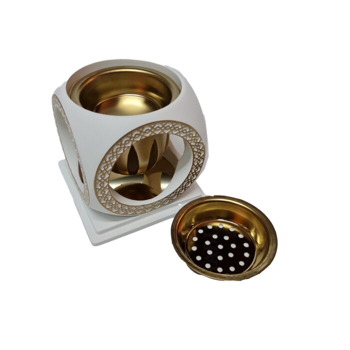 Jy940 White Ceramic Incense Bakhoor Burner,mabkhara ,burner High Quality Magnetic Top (2)