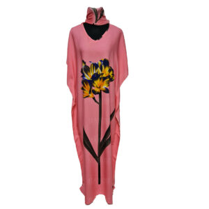 Kaftulp 011 Women’s Tulip Design Cotton Floral Multicoloured Kaftan Maxi Dress Free Size With Matching Scarf0604 155831