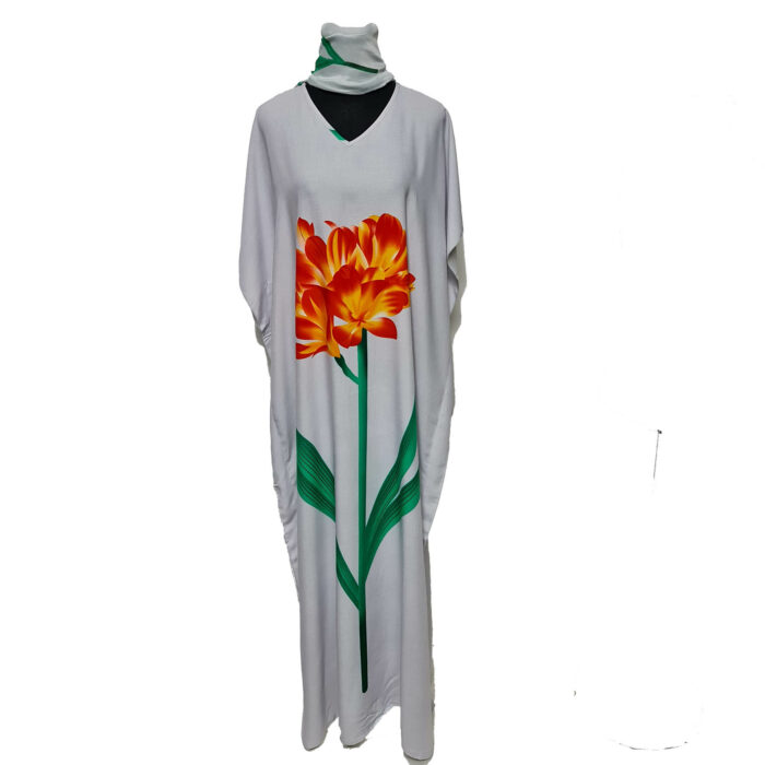Kaftulp 012 Women’s Tulip Design Cotton Floral Multicoloured Kaftan Maxi Dress Free Size With Matching Scarf0604 161054