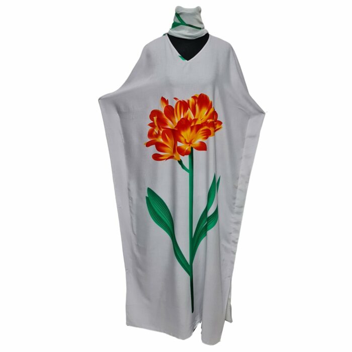 Kaftulp 012 Women’s Tulip Design Cotton Floral Multicoloured Kaftan Maxi Dress Free Size With Matching Scarf0604 164932