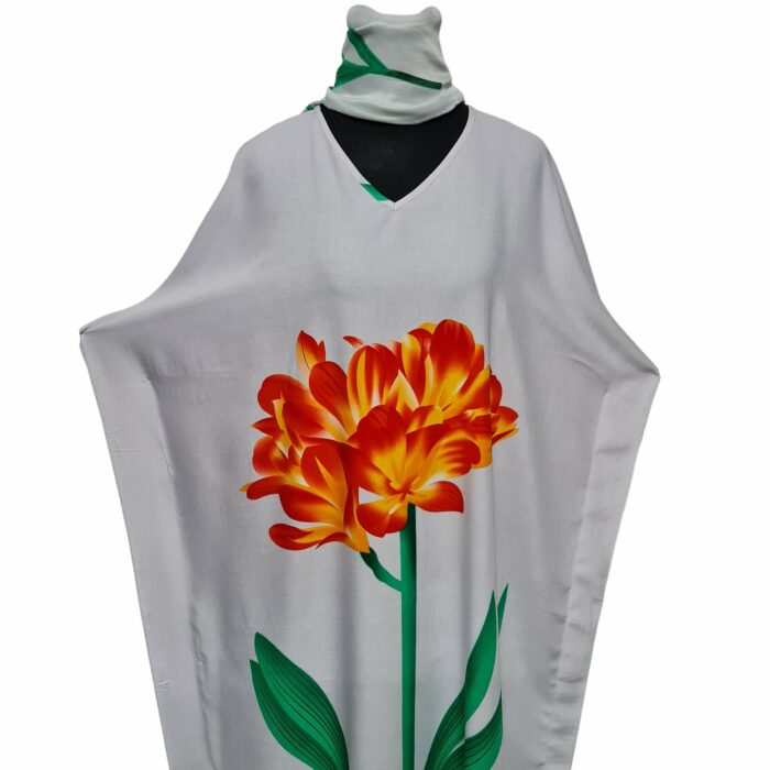 Kaftulp 012 Women’s Tulip Design Cotton Floral Multicoloured Kaftan Maxi Dress Free Size With Matching Scarf0604 164937