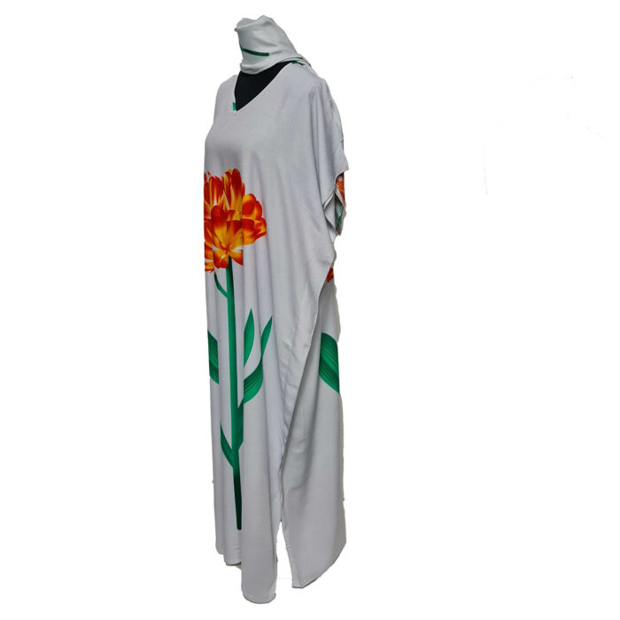 Kaftulp 012 Women’s Tulip Design Cotton Floral Multicoloured Kaftan Maxi Dress Free Size With Matching Scarf0604 164956