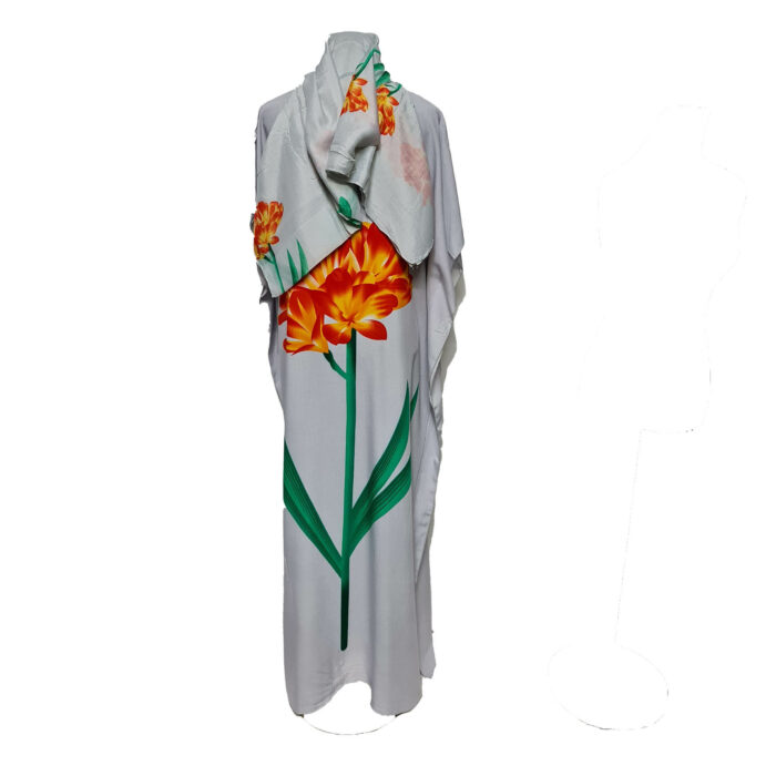 Kaftulp 012 Women’s Tulip Design Cotton Floral Multicoloured Kaftan Maxi Dress Free Size With Matching Scarf0604 165018