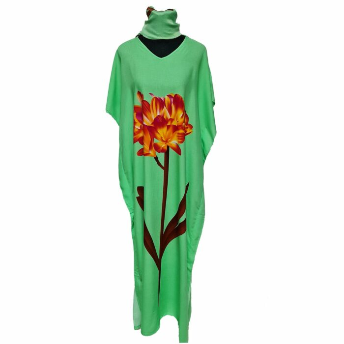 Kaftulp 013 Women’s Tulip Design Cotton Floral Multicoloured Kaftan Maxi Dress Free Size With Matching Scarf0604 160519