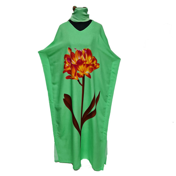 Kaftulp 013 Women’s Tulip Design Cotton Floral Multicoloured Kaftan Maxi Dress Free Size With Matching Scarf0604 160622