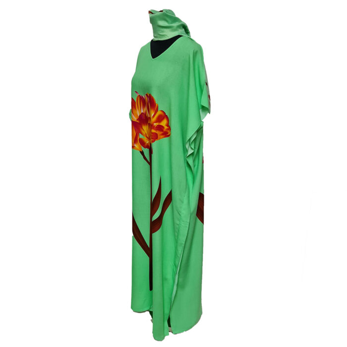 Kaftulp 013 Women’s Tulip Design Cotton Floral Multicoloured Kaftan Maxi Dress Free Size With Matching Scarf0604 160651