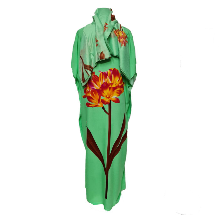 Kaftulp 013 Women’s Tulip Design Cotton Floral Multicoloured Kaftan Maxi Dress Free Size With Matching Scarf0604 160724