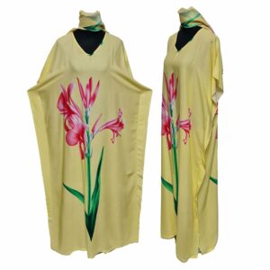 Kaftulp 015 Women’s Tulip Design Cotton Floral Multicoloured Kaftan Maxi Dress Free Size With Matching Scarf 06 04t224943.402