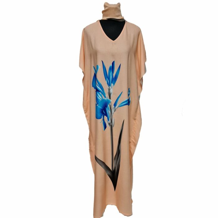 Kaftulp 016 Women’s Tulip Design Cotton Floral Multicoloured Kaftan Maxi Dress Free Size With Matching Scarf0604 165330