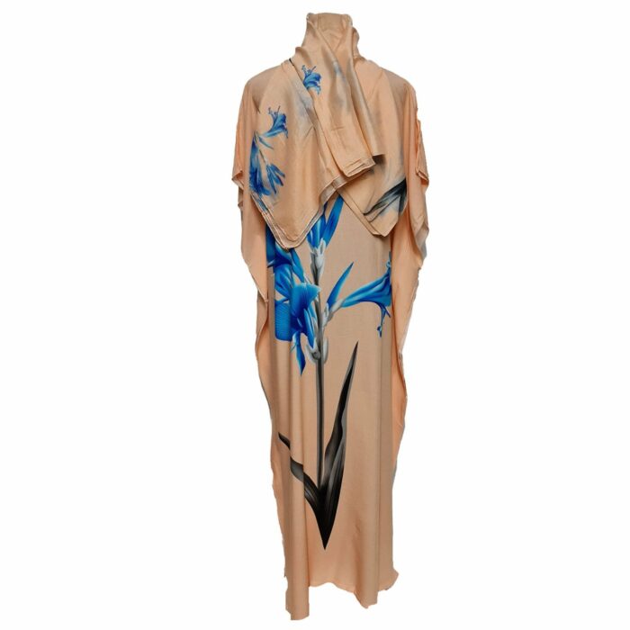 Kaftulp 016 Women’s Tulip Design Cotton Floral Multicoloured Kaftan Maxi Dress Free Size With Matching Scarf0604 165506