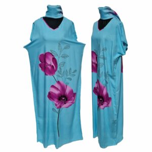 Kaftulp 017 Women’s Tulip Design Cotton Floral Multicoloured Kaftan Maxi Dress Free Size With Matching Scarf 06 04t233659.361