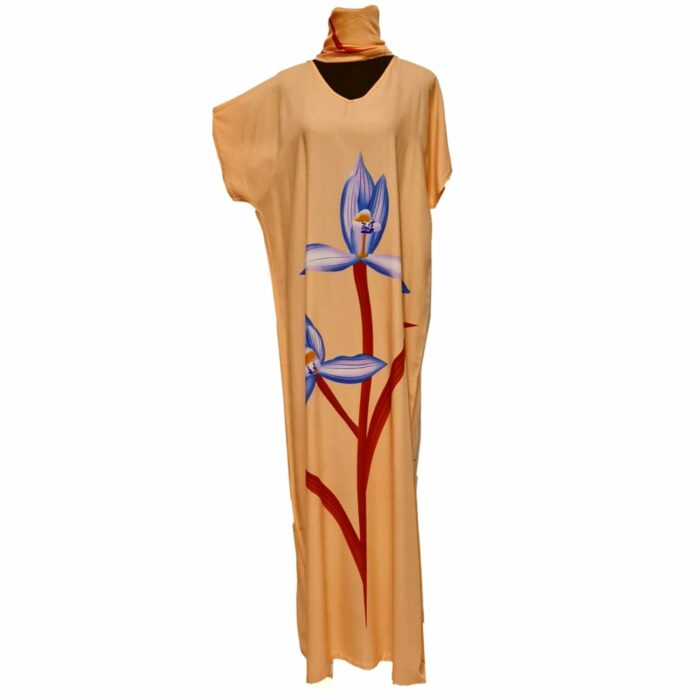 Kaftulp 020 Loose Fit Kaftan Tunic Holiday Dress Beach Cover Up Dubai Abaya Free Head Scarf (12)