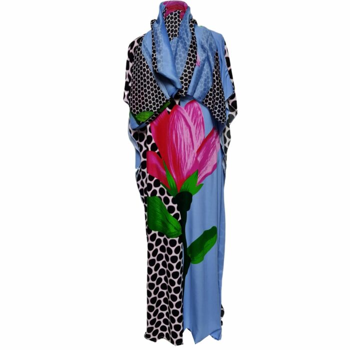 Kaftulp 023 Loose Fit Kaftan Tunic Holiday Dress Beach Cover Up Dubai Abaya Free Head Scarf (5)