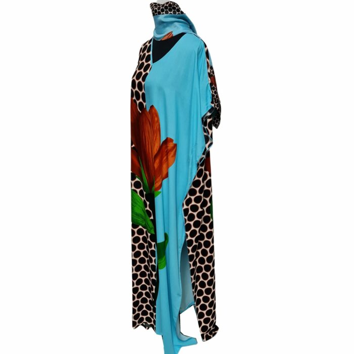 Kaftulp 024 Loose Fit Kaftan Tunic Holiday Dress Beach Cover Up Dubai Abaya Free Head Scarf (10)