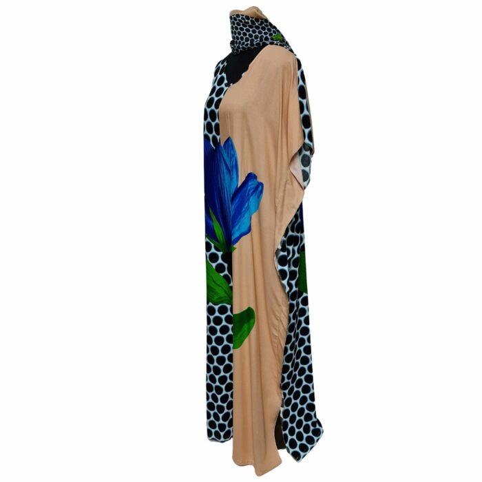 Kaftulp 025 Loose Fit Kaftan Tunic Holiday Dress Beach Cover Up Dubai Abaya Free Head Scarf (14)