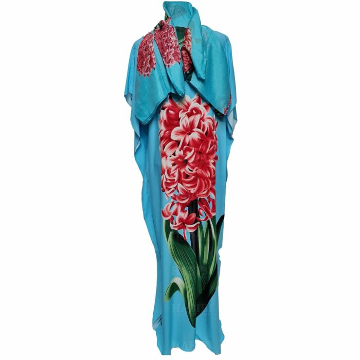 Kaftulp 029 Loose Fit Kaftan Tunic Holiday Dress Beach Cover Up Dubai Abaya Free Head Scarf (6)