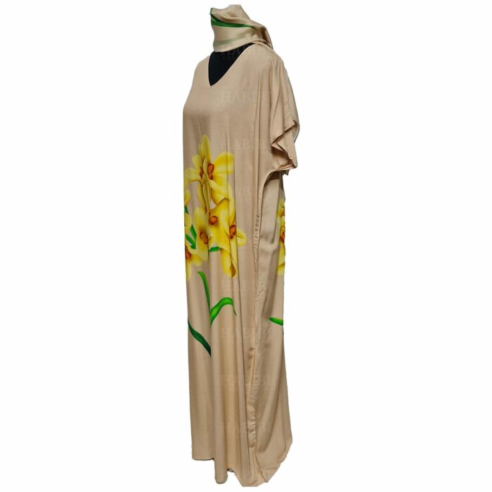 Kaftulp 032 Loose Fit Kaftan Tunic Holiday Dress Beach Cover Up Dubai Abaya Free Head Scarf (10)