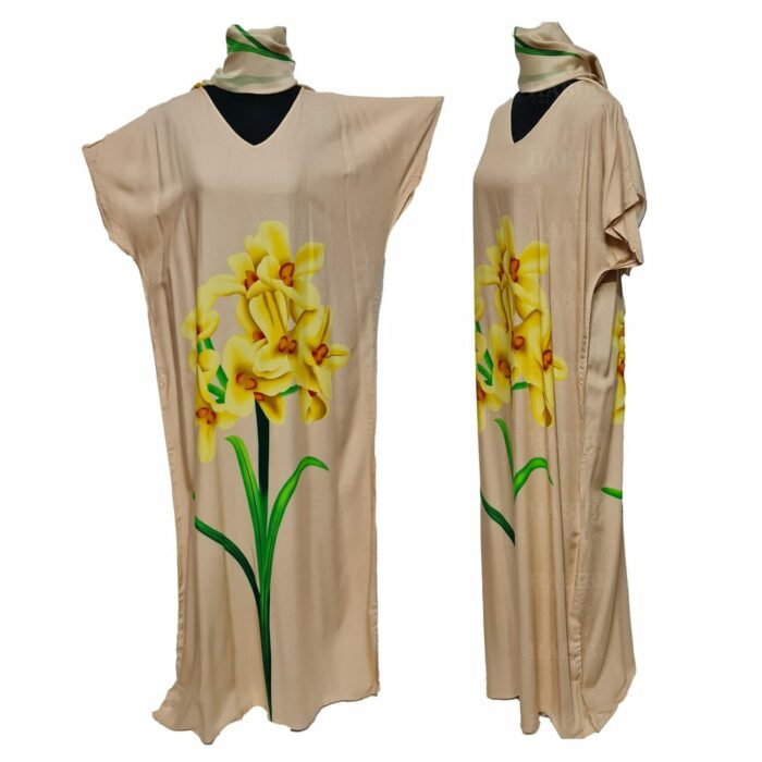 Kaftulp 032 Loose Fit Kaftan Tunic Holiday Dress Beach Cover Up Dubai Abaya Free Head Scarf (2)