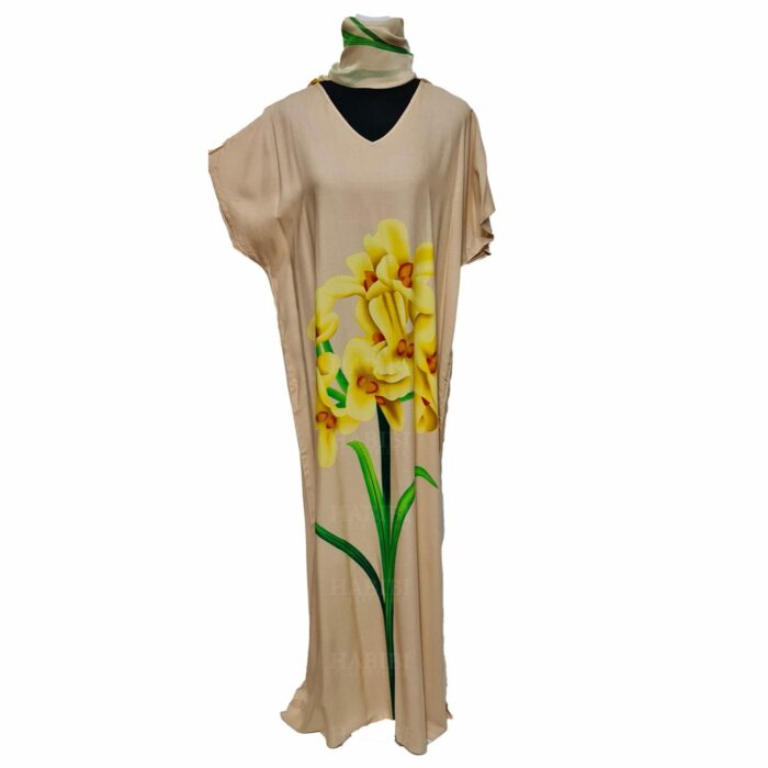 Kaftulp 032 Loose Fit Kaftan Tunic Holiday Dress Beach Cover Up Dubai Abaya Free Head Scarf (9)