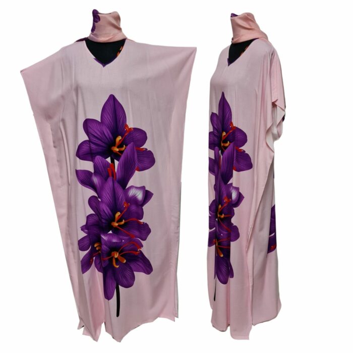 Kaftulp 042 Loose Fit Kaftan Tunic Holiday Dress Beach Cover Up Dubai Abaya Free Head Scarf (6)