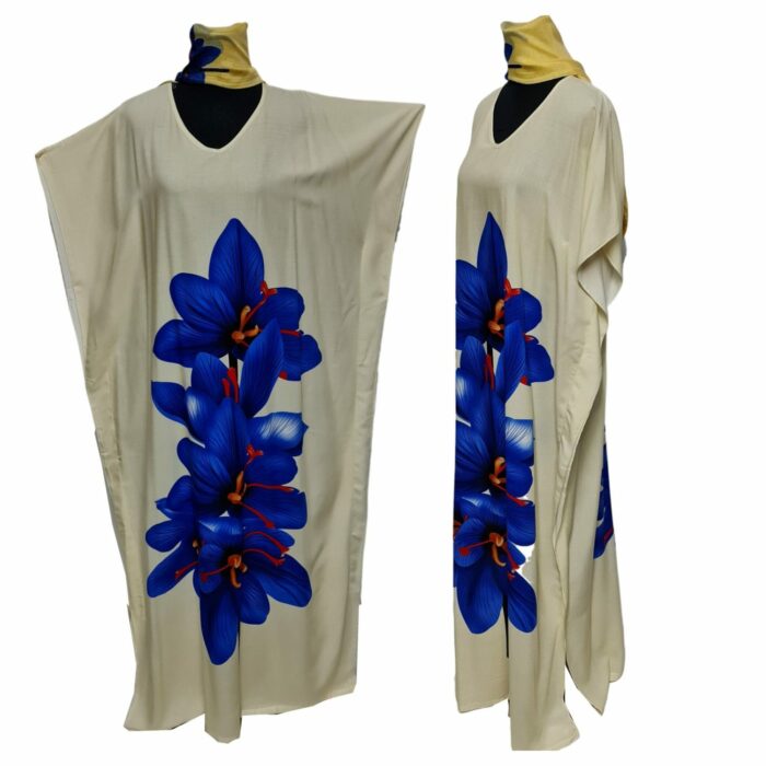 Kaftulp 043 Loose Fit Kaftan Tunic Holiday Dress Beach Cover Up Dubai Abaya Free Head Scarf (1)