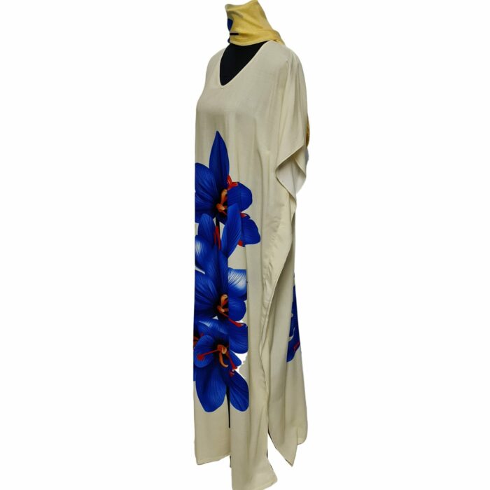 Kaftulp 043 Loose Fit Kaftan Tunic Holiday Dress Beach Cover Up Dubai Abaya Free Head Scarf (3)