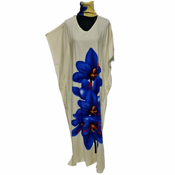 Kaftulp 043 Loose Fit Kaftan Tunic Holiday Dress Beach Cover Up Dubai Abaya Free Head Scarf (4)