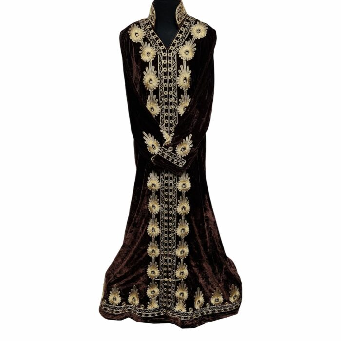 Kafvelvet B Brown Women Moroccan Thick Velvet Long Maxi Dress Abaya Robe Luxury Kaftan Jilbab Brown (2)