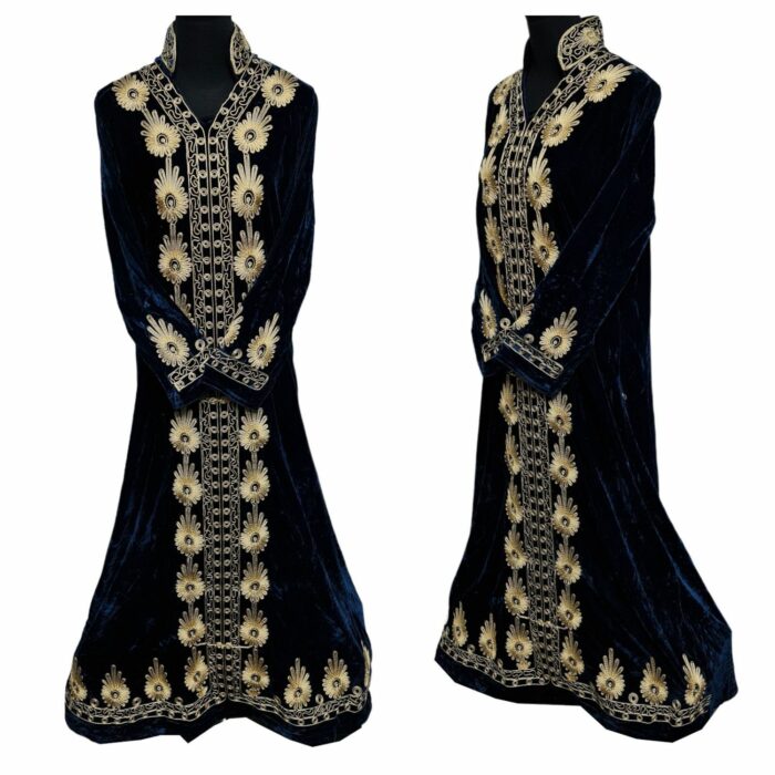 Kafvelvet B Teal Women Moroccan Thick Velvet Long Maxi Dress Abaya Robe Luxury Kaftan Jilbab