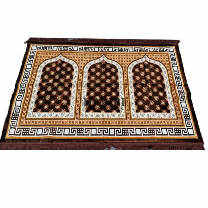 Karabat3ppl 008 Large Brown Islamic Rug Prayer Mat Musallah Janamaaz (4 People) White (4)