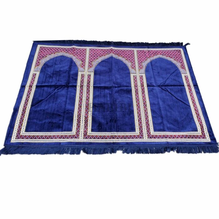 Karabat3ppl 010 Large Blue Islamic Rug Prayer Mat Musallah Janamaaz (4 People) White (2)