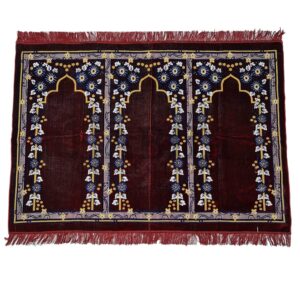 Karbat3ppl 0033 Extra Large Maroon Islamic Prayer Mat Musallah Janamaaz (3 People) (4)