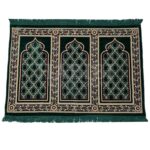 Karbat3ppl 0044 Extra Large Dark Green Islamic Prayer Mat Musallah Janamaaz (3 People) (1)