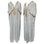 Khaal1 2021 Men Moroccan White Gold Short Sleeves Thobe Jubba Kandora (2)