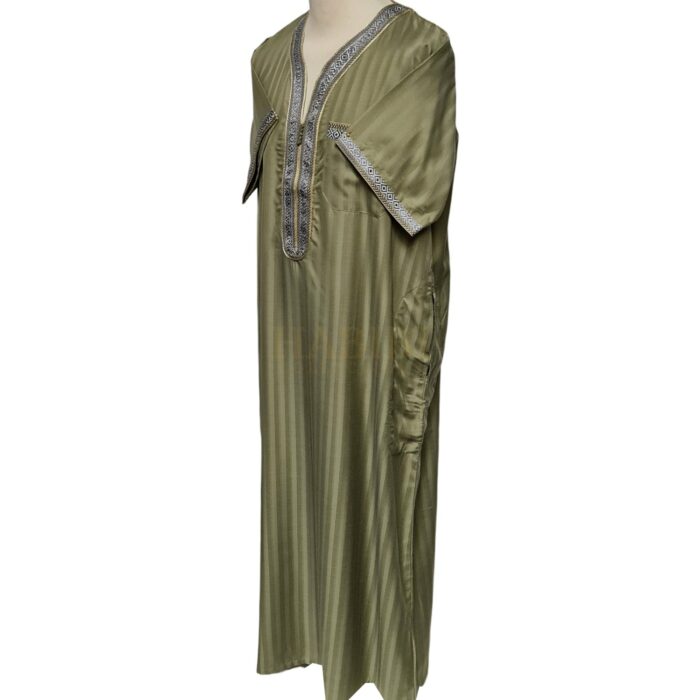 Khaal3 2021 Men Moroccan Light Green Short Sleeves Thobe Jubba Kandora (2)