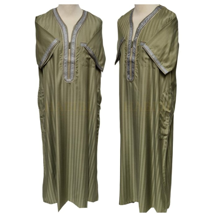 Khaal3 2021 Men Moroccan Light Green Short Sleeves Thobe Jubba Kandora