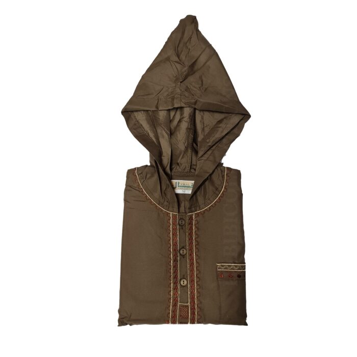 Khalkidset 004 Boy's Moroccan Brown Long Sleeve Hooded Polyester Thobe Jubba Djellaba +trouser