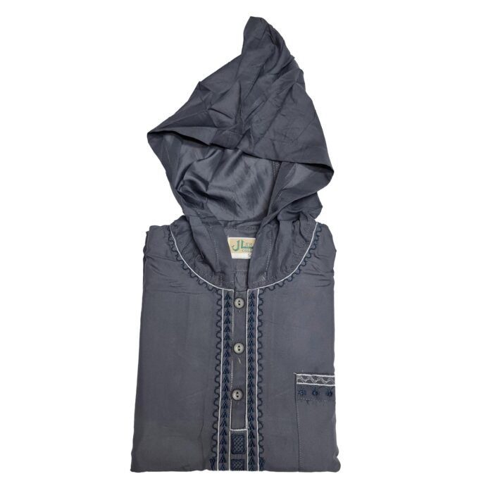 Khalkidset 006 Boy's Moroccan Dark Grey Long Sleeve Hooded Polyester Thobe Jubba Djellaba +trouser