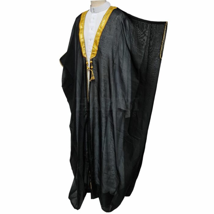 Kharbat Bsht 002 New Men's Bisht Cloak Arab Dress Thobe Islam Robe Eid Kaftan Jacket Wedding Blk002 (4)